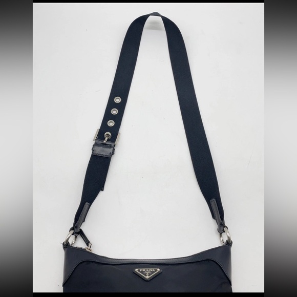 🥳Prada Tessuto Black Nylon/ Leather Shoulder/Crossbody Bag - Picture 12 of 16